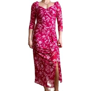 House Of Harlow 1960 Pink Floral Ruched Midi Dress Size XL